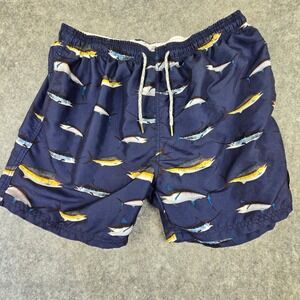 Spicy Tuna Swim‎ Trunks Men 2XL Navy Blue Marlin Print Elastic Waist Beachwear